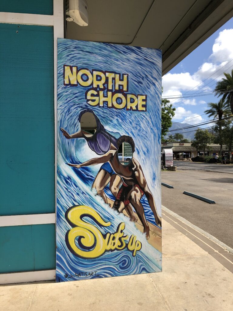 North Shore Surf Shop has this fun instagram worthy photo spot. Why not pretend you are tandem surfing in a big wave?