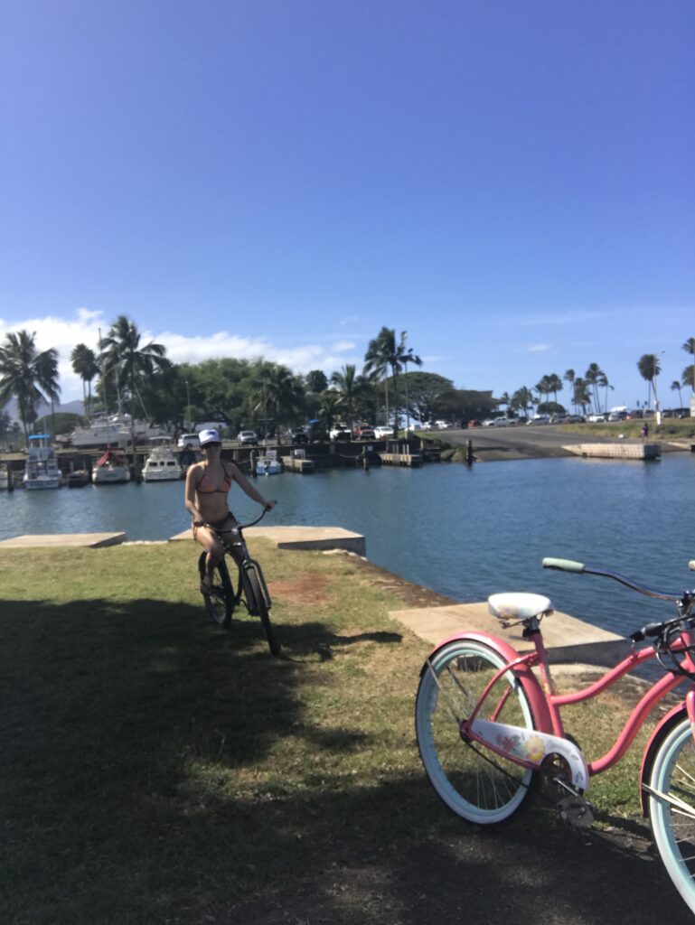 While renting a bike, we took a ride to the Haleiwa Boat Harbor. 