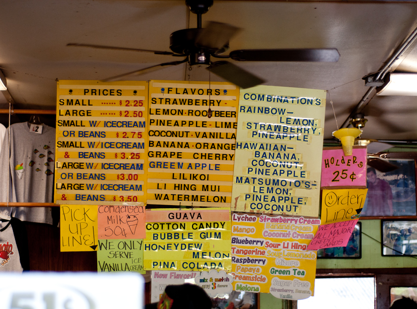 The menu inside of the original Matsumoto Shaved Ice shop. 