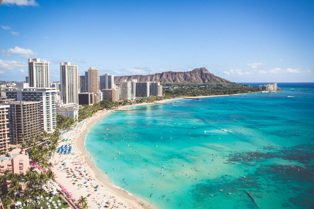 Waikiki beach is one of the main attractions associated with Oahu. 