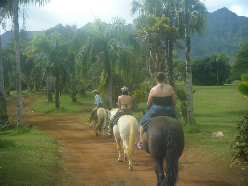 If you're in the Princeville area on the island of Kauai and you have extra time, consider going on a horseback ride. The lush mountains in the distance makes amazing photos. 